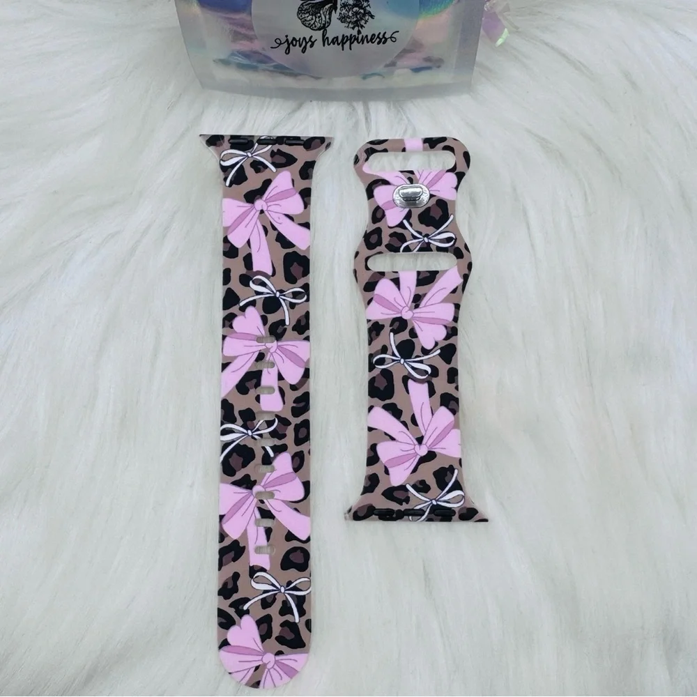New Pink Bow & Leopard Watch Band For Apple Watch 42mm / 44mm / 45mm /49mm